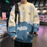 Sky Blue Cute Cow Print Clouds Fashion Sweater Women Winter Clothes Oversized Couples Fashion Knitted Tops Harajuku