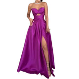 Fongt Women's New Famous Deep V Hollow Dress Open Fork Hollow Dress