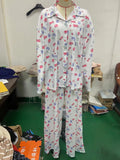 Fongt Pajamas Suit Long Sleeve Button Shirt Floral Fruit Print Wide Leg Pants Pajamas-Outfit