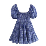 Fongt Women's Blue Print Short-Sleeved Dress 9534