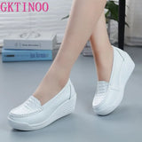 New Women's Genuine Leather Sneakers Platform Shoes Wedges White Lady Casual Shoes Swing mother Shoes Size