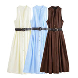 Fongt Homemade New Women's Classic带 V-Neckless Muffin Dress 5029101