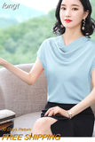 Woman Blouses 2023 Satin Women Tops Summer Short Sleeve Blouse Pile Collar Women's Elegant Blouses Female Clothing