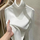 Women's Turtleneck Sweaters Warm Pullover Basic Slim Korean Casual Fall Winter Elegant Knitted Tops All Match