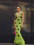 Fongt Knitted Skirt With Hips In The Summer Of 2025 New Personality Black Dot Knitted Tweed Long Skirt