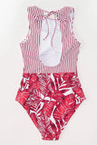 Fongt New Print Striped One-Piece Bikini Swimsuit Sexy Leaf Patchwork Triangle Women's