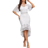 Fongt Solid Color Lace Mid-Sleeve Packed Evening Women's