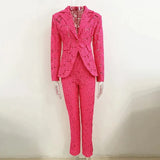 QUALITY Newest 2023 Designer Runway Suit Set Women's Guipure Lace Single Button Blazer Pencil Pants Suit