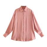 Fongt New Women's Autumn Printing Multi-Color Silk Sipping Long-Sleeved Collar Loose Shirt Top
