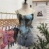 Fongt Shoot 辣tie Bra Irregular Sling Sling Vest Slimming Print Mesh Sleeveless Top 8950