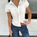 Fongt And Summer Basic Solid Color Dark V Buckle T-Shirt Top Bow Texture Texture To Close The Waist Design Spice Girls Shirt Collection