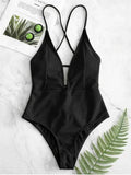 Women Front Tie Push Up Padded One Piece Swimsuit Deep V Neck Bathers Bathing Suit Backless Swimming Suit