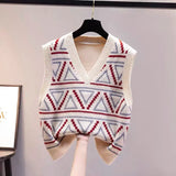 Jacquard Sweater Vests Tops Women Casual Print Knitted Sleeveless Pullover Korean Fall Winter 2023 Knitwear