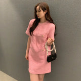 Fongt Chic Thin Tweed Small Short Sleeved Dress Female Summer New Royal Sister Small Sweet Wind Short Skirt-Outfit