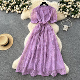 Fongt High-End Temperament Dress Women 2025 Summer Fashion Strap To Single Buckle Embroidery Mesh Dress