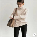 Fongt Sweater Women Winter Korean Retro Loose Languid Languid Temperament Simple Thick Pit Strip Bottom Knitting Shirt