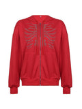 Rhinestone Skull Zipper Hoodie-Outfit