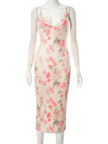 Print Sweet Bodycon Dress Spaghetti Strap V Neck Long Summer Dress Elegant Party Evening y2k Dresses for Women