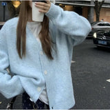 Autumn And Winter Wear Lazy Loose Knitted Coat Sweet Soft Waxy Warm Wind V Neck Cardigan Girl-Outfit