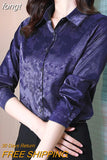 Silk Women's Blouses Shirts Long-sleeved Top Jacquard Satin Woman Shirt Solid Button Print Blouse Elegant Women