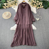 Fongt Wind Leisure Two Sets Of Women Loose Outside Thin Long-Sleeved Shirt Cover Skinny Sling Dress