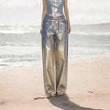 Fongt Straight Leg Jeans For The Spring 2024 New Retro Trend Wide-Leg Pants-Outfit