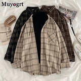 Women Shirt Plaid Oversize 3XL Turn-down Collar Leisure Fashion Loose All-match Womens Long Sleeves Soft Chic Korean