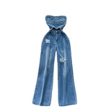 Fongt Kong Flavor Chic Net Red New Design Heartless Sleeveless High-Rise Thin Hole Casual Denim Jumpsuit