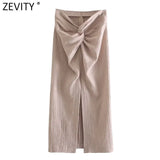 Women Fashion Solid Knotted Design Split Sarong A Line Skirt Faldas Mujer Female Back Zipper Summer Midi Vestidos