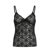 Hot Girl Style Perspective Lace Thin Tie Splicing V-Collar Slim Solid Color Sling Vest 2024-Outfit