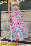 Off The Shoulder Long Dress Two Pieces Sets Women Summer Sexy Sundress Beach Bohemian Floral Holidy Maxi Dresses