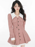 Fashion Sweet Striped Dress Women Button Elegant Party Mini Dress Female Kawaii France Vintage Suit Dress Autumn 2022