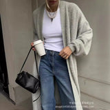 Fongt Autumn And Winter Hot Sweater Suit Women Loose Long Version Imitation Cardigan + Open Fork Dress