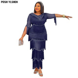 Sexy Tassel Beaded African Dresses for Women 2022 Summer Clothes Diamonds Long Maxi Dress Party Daily Elegant Robe Longue