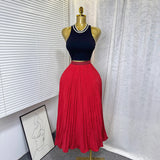 Fongt Fashion Folding Wave Half-Dress French Sweet High-Waisted A-Shaped Skirt Mid-Long Folds Skirt