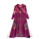Fongt Folded Dress Women's Autumn 2025 Retro Collar Long Sleeves Loose A-Word Printing Skirt