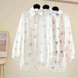 Fongt Summer New Korean Version Of The Chiffon Print Sunscreen Women In The Long-Term Super Fairy Ocean Gas Loose Thin Coat