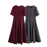 Fongt Women's Clothing Explosion Fashion Waist Wave Wide Swing Short-Sleeved Fan Flute Dress