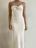 Knitted Twist Strapless Maxi Dress-Outfit