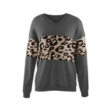 Fongt Autumn And Winter New V-Neck Spliced Knitted Shirt Women's Jacket Leopard Print Women's Sweater