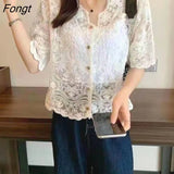 Women Lace Summer Sun-proof Simple Sexy Female Clothing Sheer Tops Preppy V-Neck Casual Trendy Harajuku Basic Korean