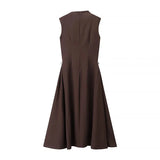 Fongt Women's Explosive High-Grade Metallic Buckle Symmetrical Wrinkleless Sleeveless Dress