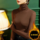 Winter Mesh T Shirts Women's Solid Turtleneck Full Sleeve Slim Basic Tshirts Tees Female High Stretch Undershirts-Outfit