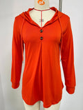 New V-Collar Solid Color Button Drawrope Long Sleeve Loose T Shirt Hoodie-Outfit