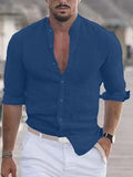 Fongt New Men's Summer Shirt Beach Shirts Long Sleeves Solid Hawaiian Holiday