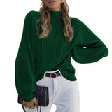 Fongt 2025 New Loose Half-High Collar Knitwear Women's Solid Color Turtleneck Sweater