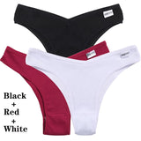 3Pcs Cotton Panties Women's Underwear G-string Comfortable Casual T Back Female V Shaped Waist Thong Intimate