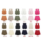 Fongt Women's 2025 Spring New Fashioned Colored Flax-Blend Vest + Shorts Set