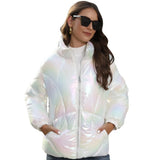 Women's Wear 2023 Winter New Fashionable Bright Cotton Suit With Hat Bread Coat Warm Cotton-Padded Coat From Stock-Outfit