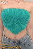 Women's Knit Bandeau Crop Tops, Strapless Sleeveless Solid Color Hanky Hem Tube